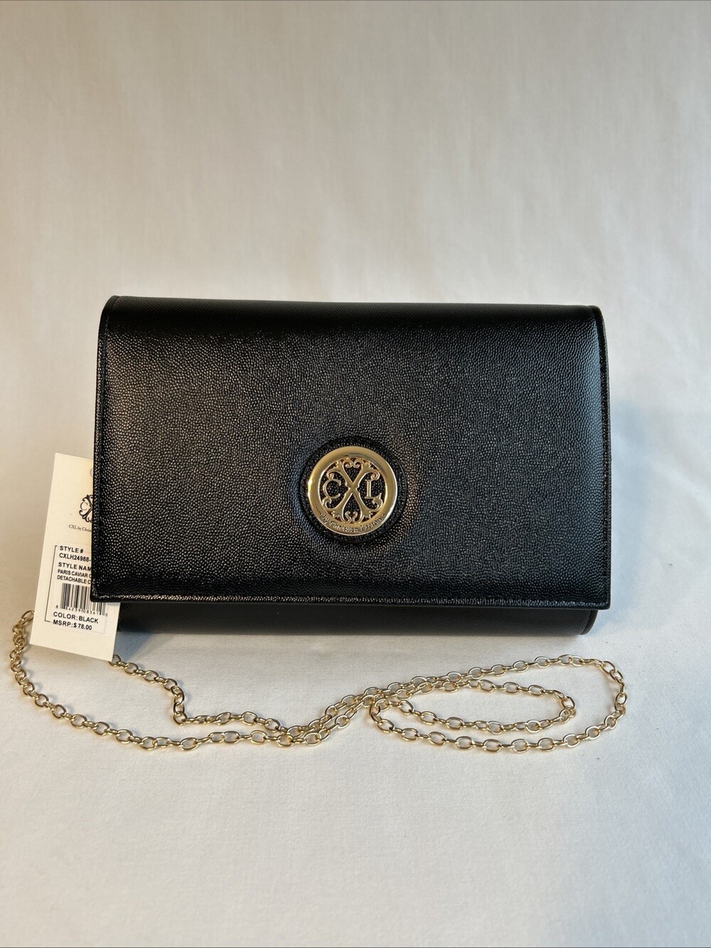 CXL by Christian Lacroix Clutch Purse Black Detachable Chain Gold
